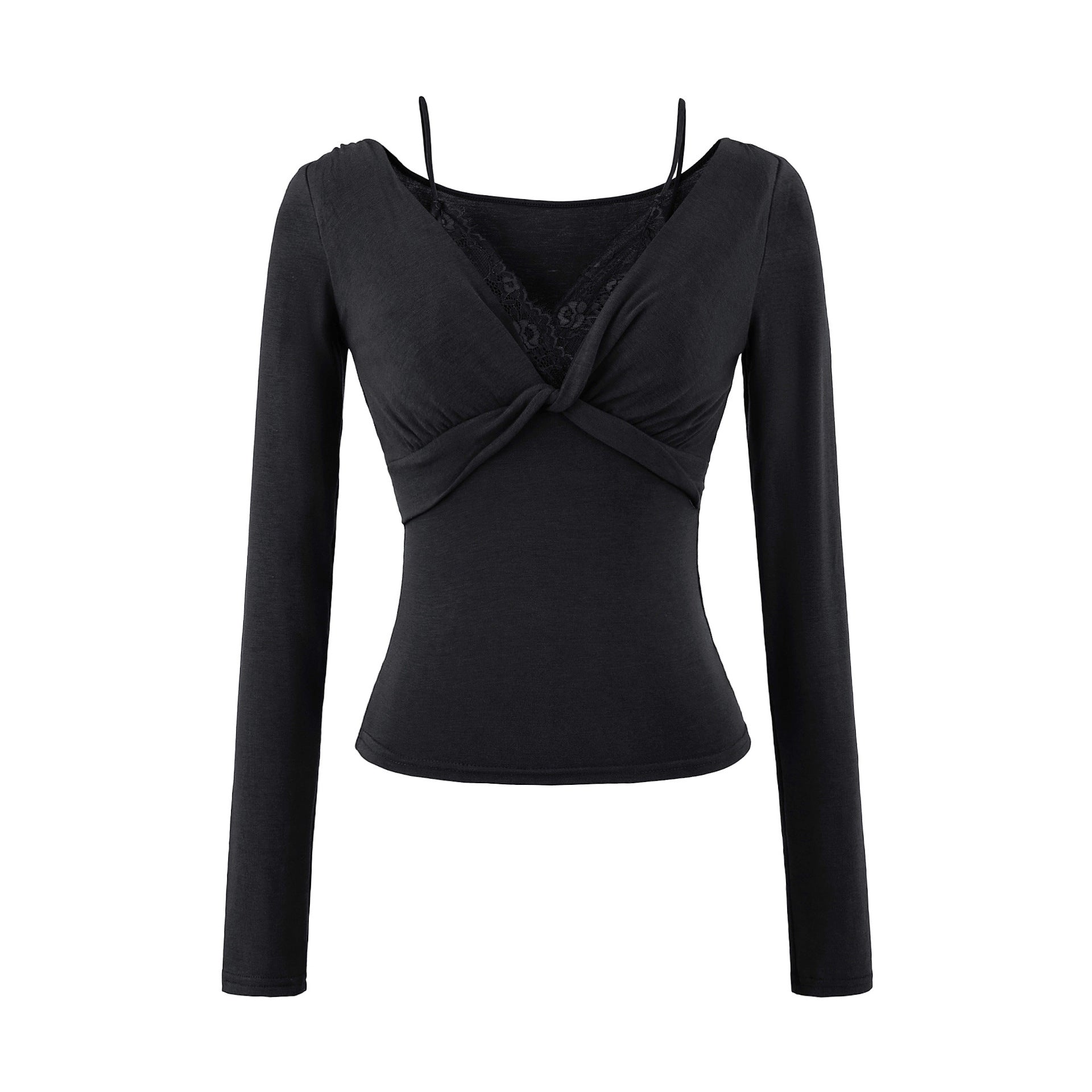 Twisted lace long sleeved T-shirt for women