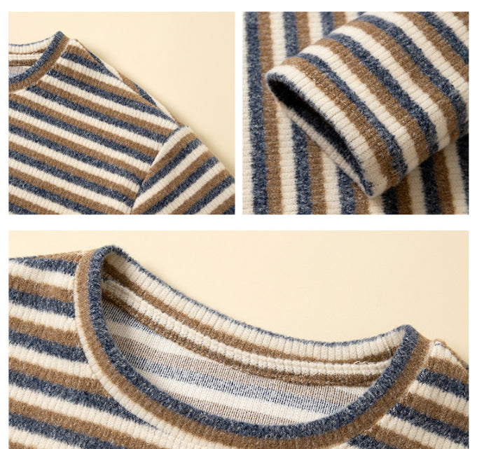 Striped round neck loose T-shirt top