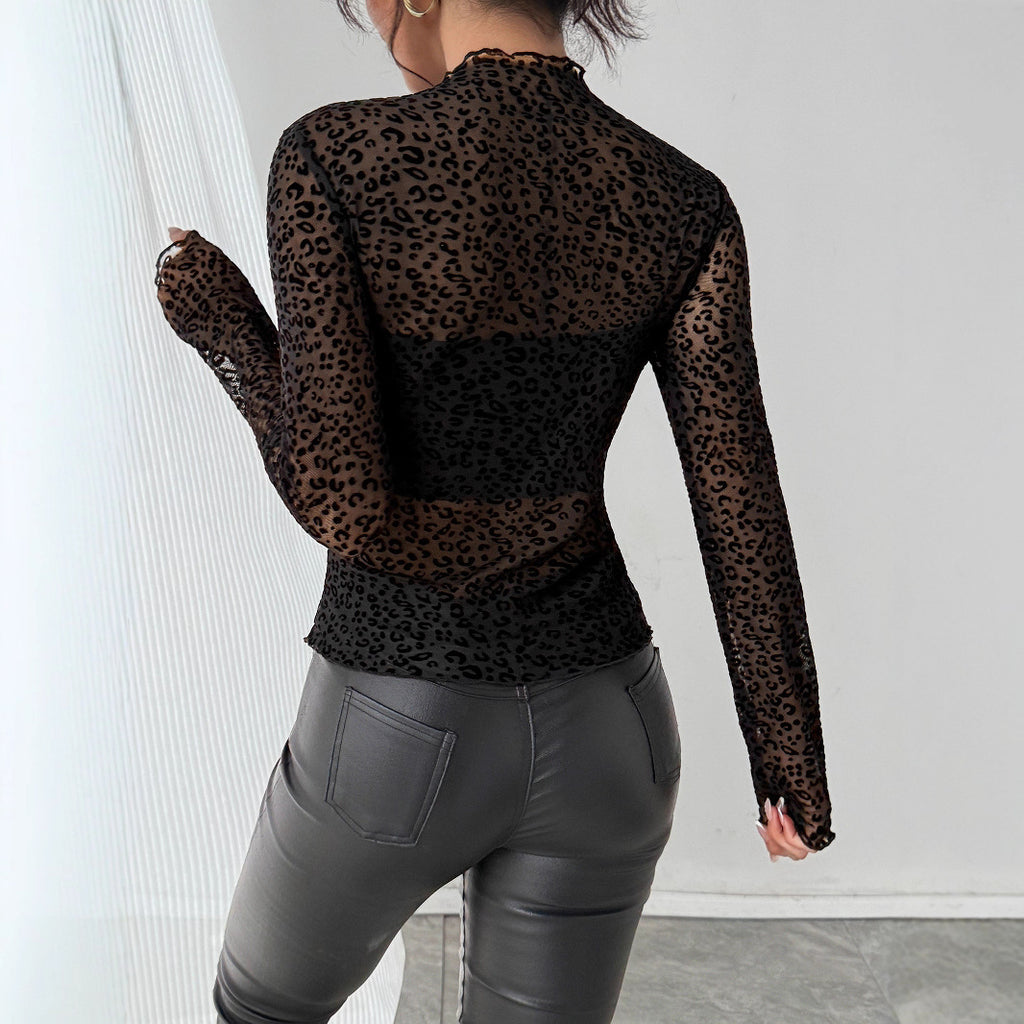 Slim fit long sleeved mesh women's top