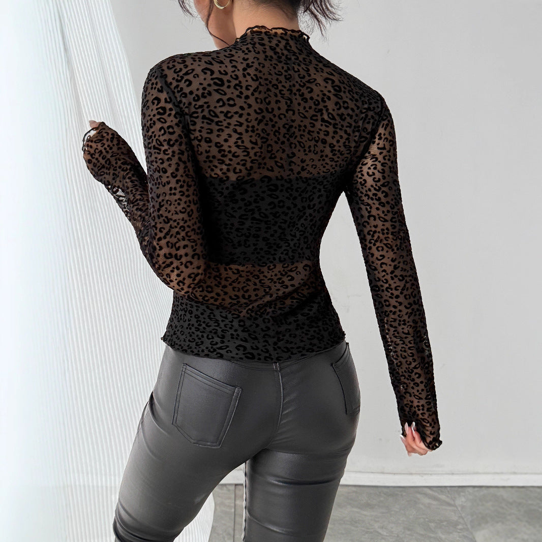 Slim fit long sleeved mesh women's top