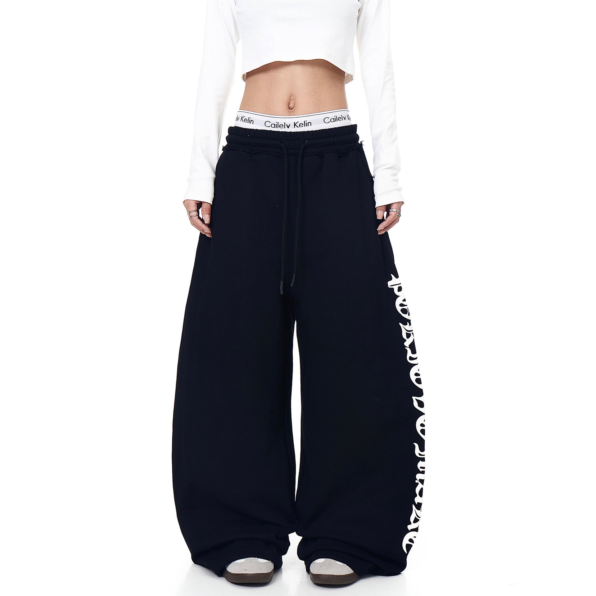 Retro grey casual women's loose straight leg wide leg drag jazz street dance pants