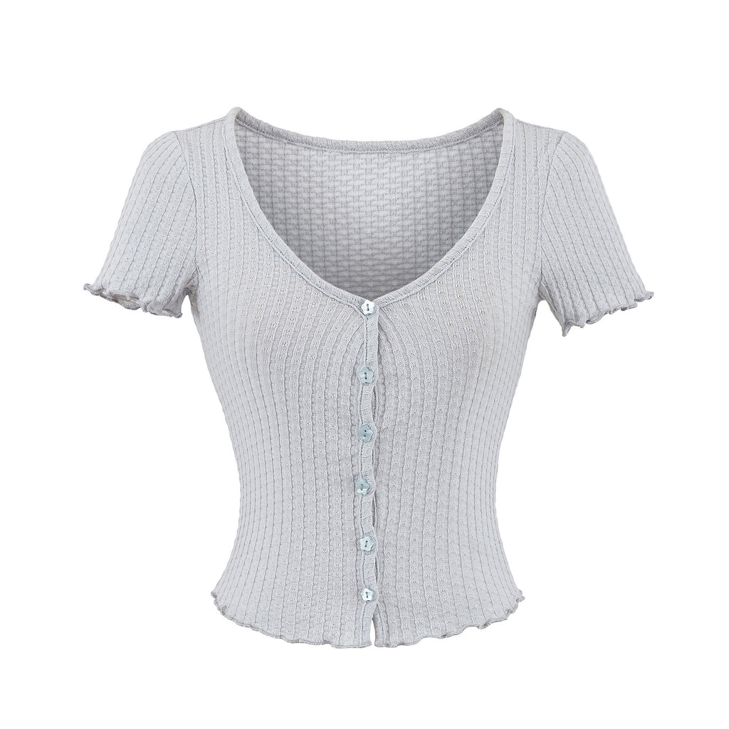 Black fungus edge short sleeved T-shirt for women