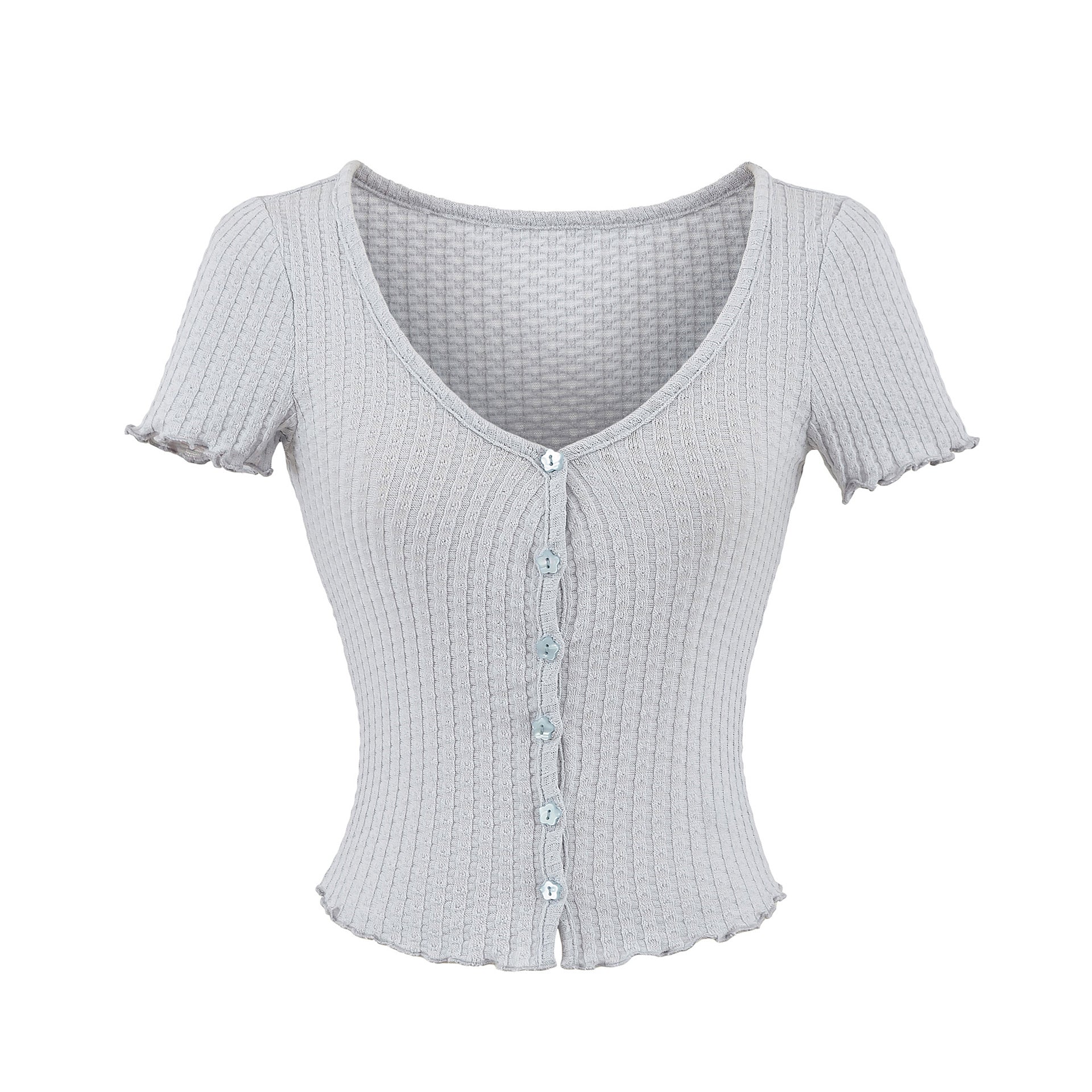Black fungus edge short sleeved T-shirt for women