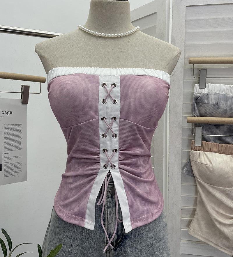 Tie dye strapless lace up top for women