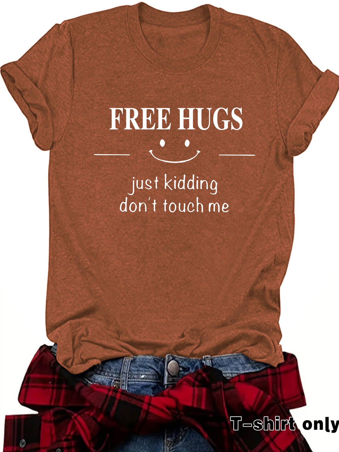Short sleeved FREE HUGS smiley face pattern