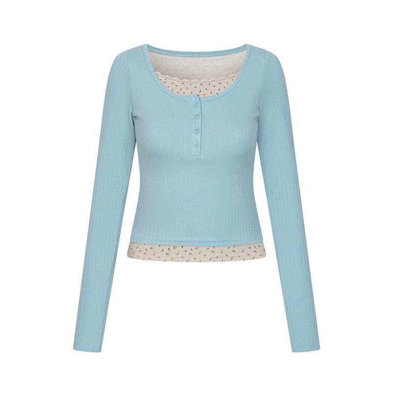 Lace U-neck long sleeved t-shirt for women