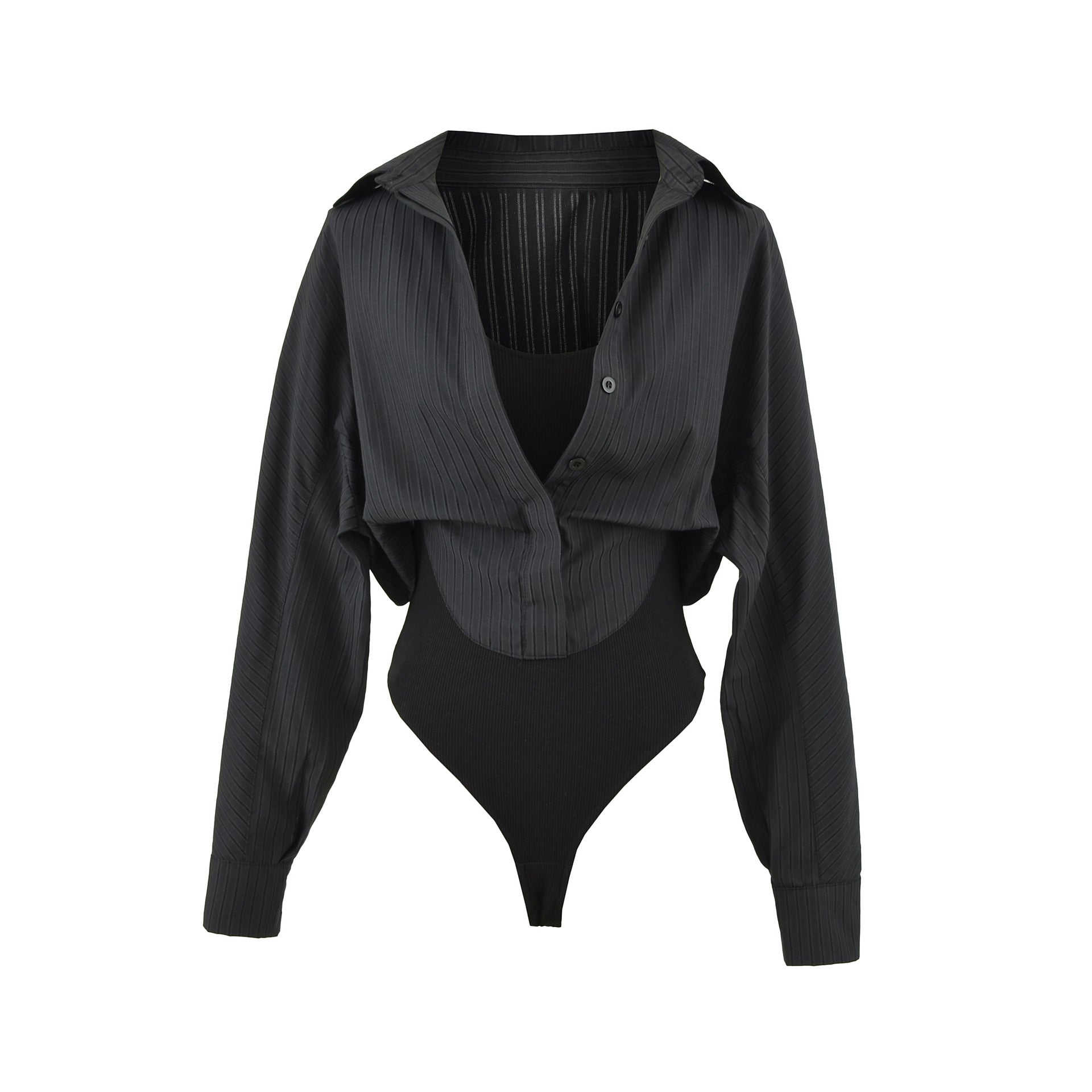 Slim fit waist cinched POLO collar top