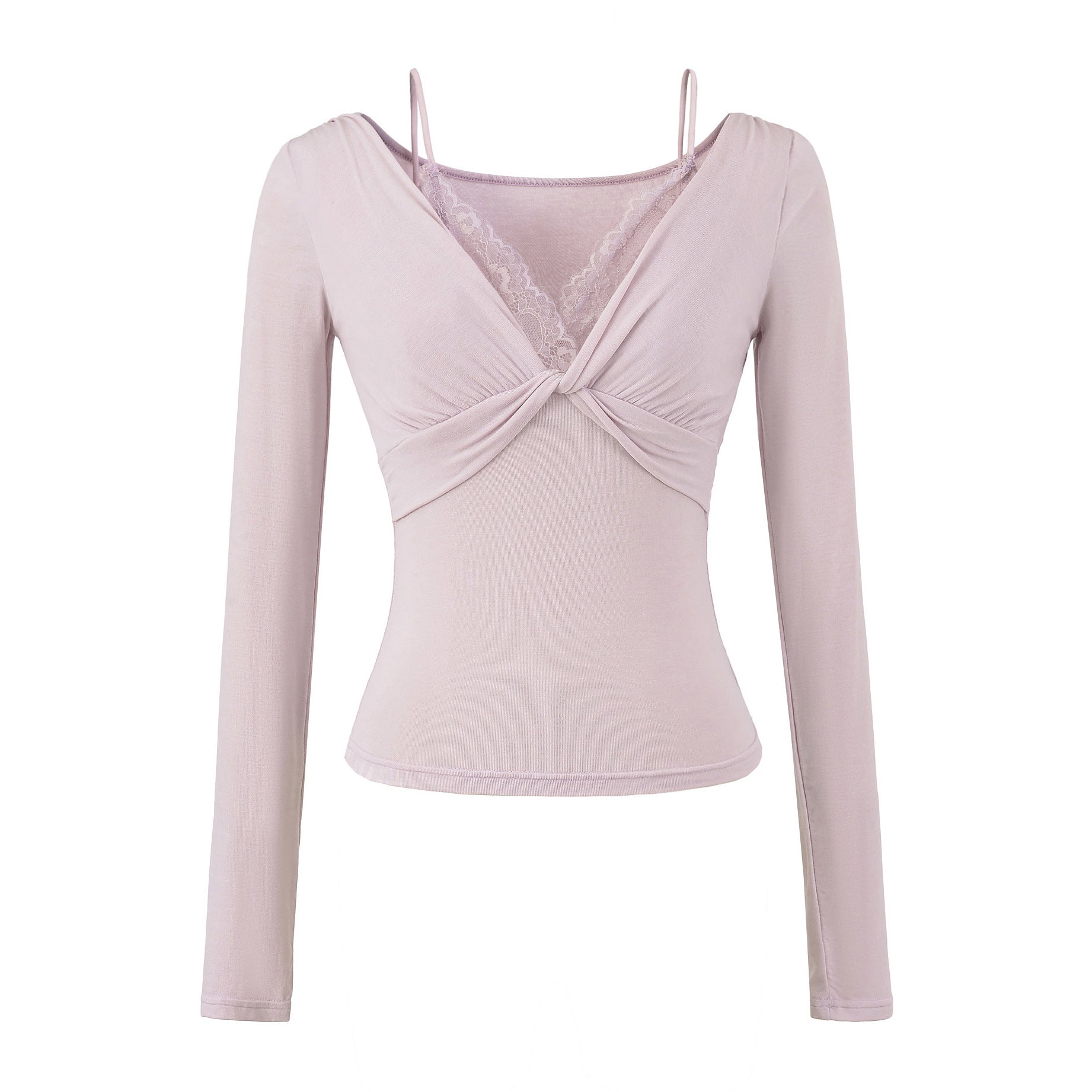 Twisted lace long sleeved T-shirt for women