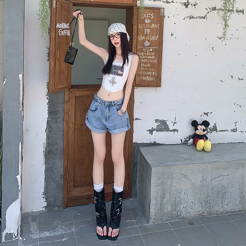 Women's High-Waisted Shorts Summer Slimming Design A-Line Wide Leg Pants for Petite Women