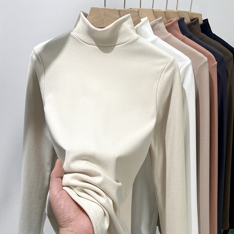 Striped solid color semi high neck women's top