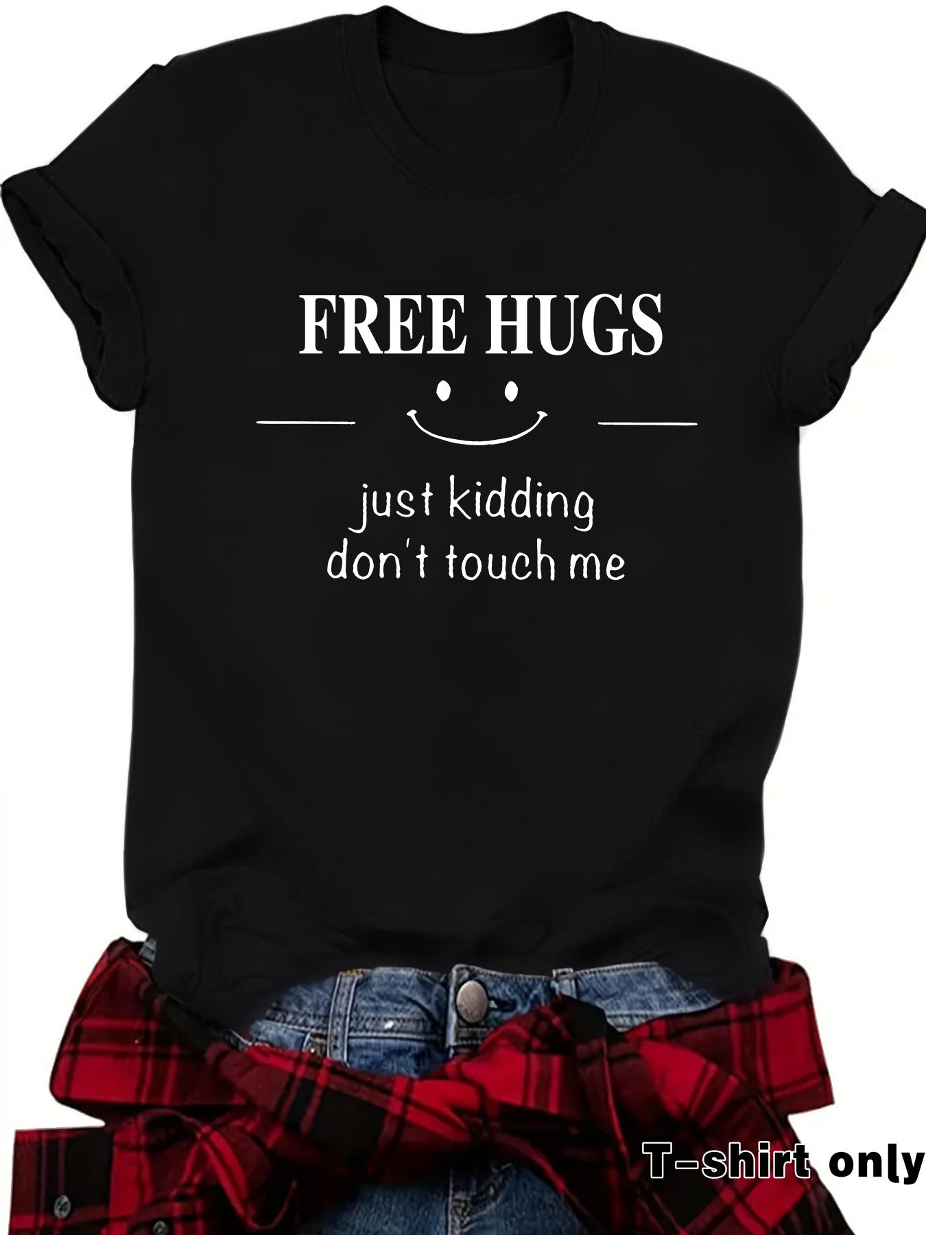 Short sleeved FREE HUGS smiley face pattern