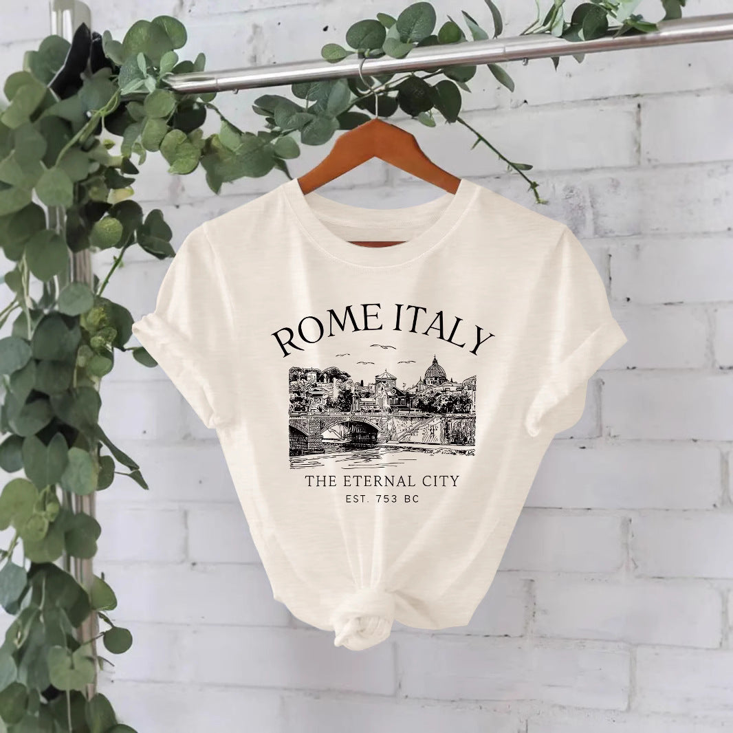 Round neck short sleeved t-shirt ROME city print