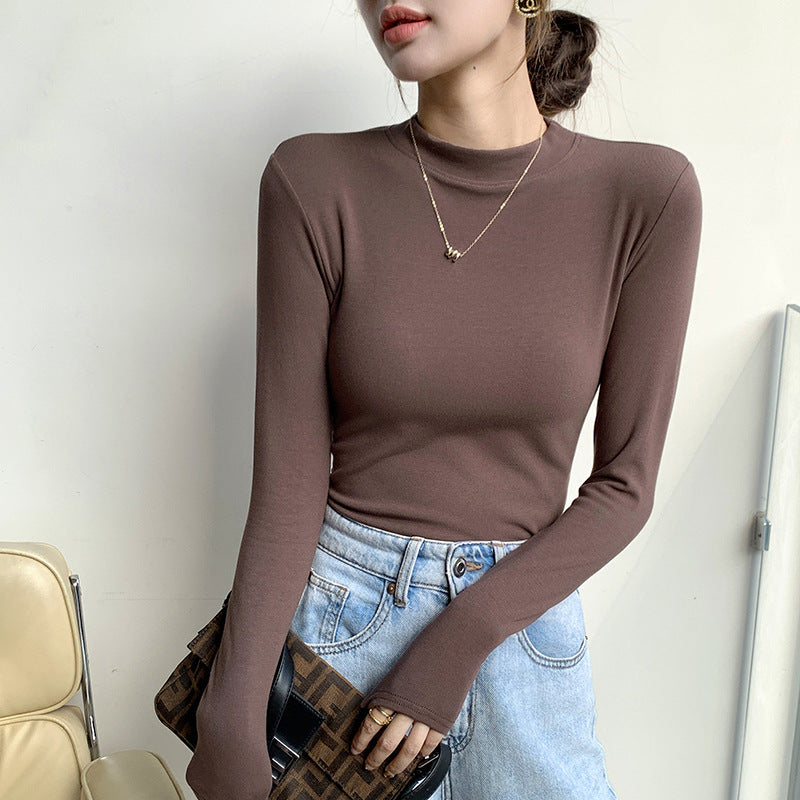 Half high neck slim fit long sleeved top