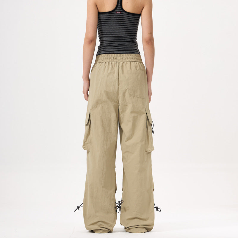 Multi-Pocket Utility Tapered Pants for Men and Women High-Waisted Floor-Length Casual Trousers