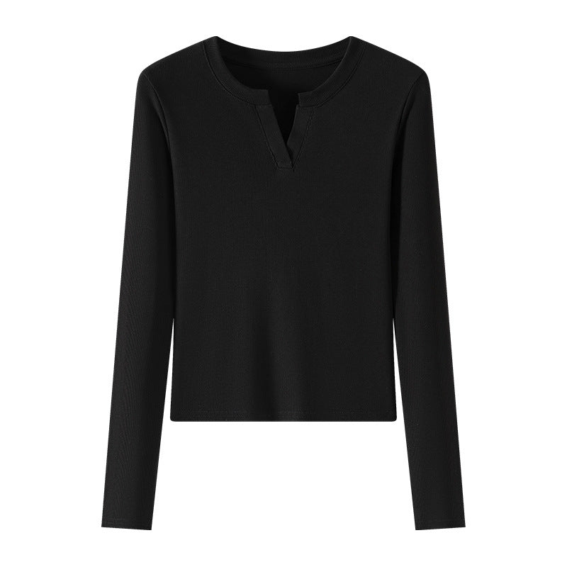 V-neck slim fit T-shirt long sleeved top