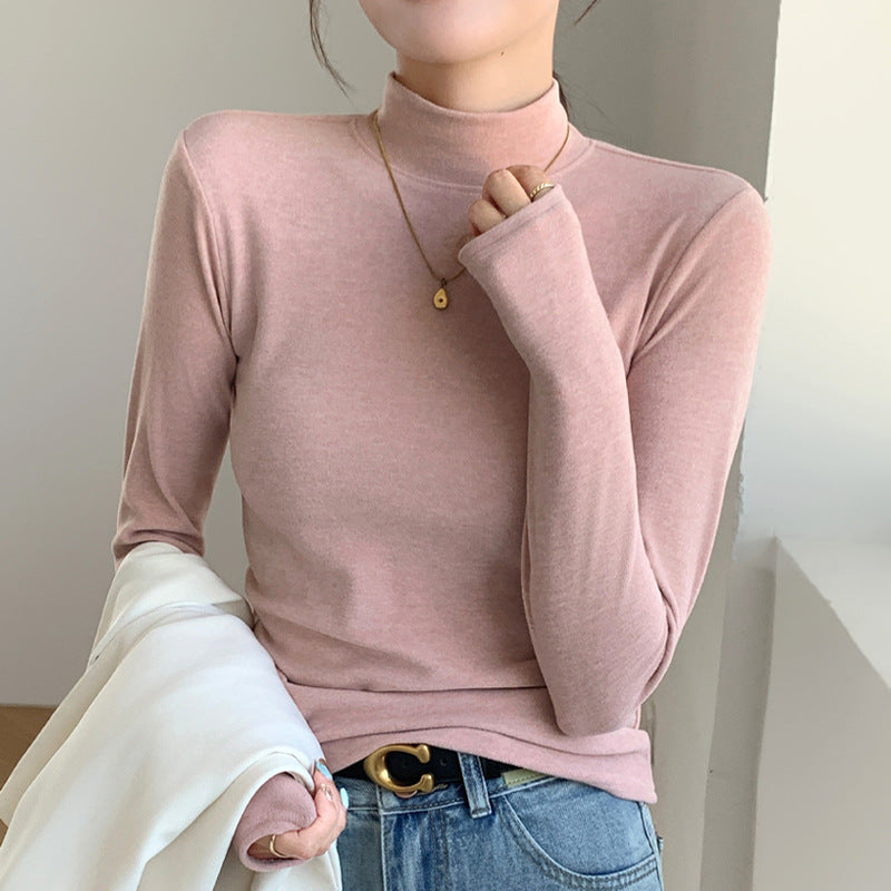 Half high neck slim fit long sleeved T-shirt