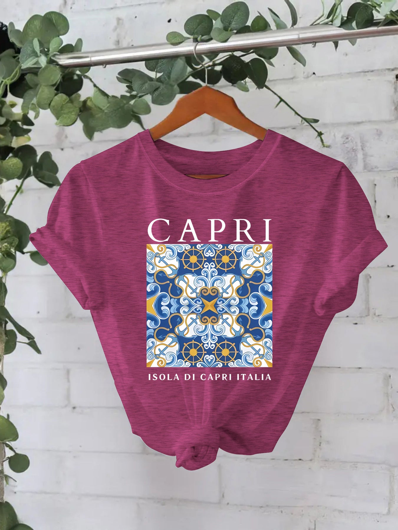 CAPRI Pattern Loose Short Sleeve Round Neck T-shirt