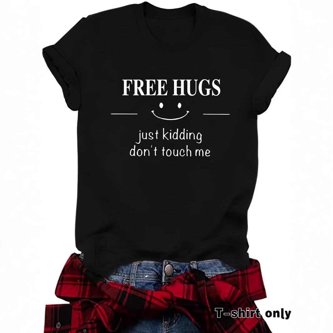 Short sleeved FREE HUGS smiley face pattern