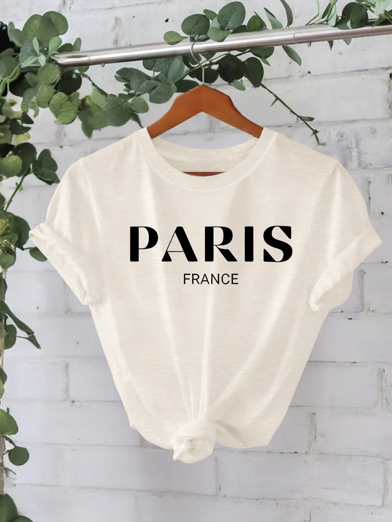 Paris printed round neck loose short sleeved shirt