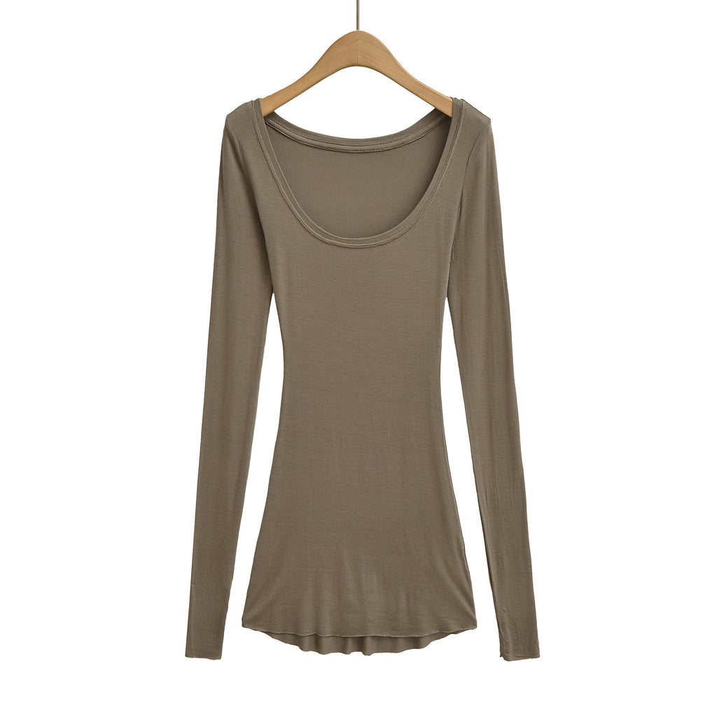 Sexy big neckline long sleeved slim fit base shirt for women's T-shirt