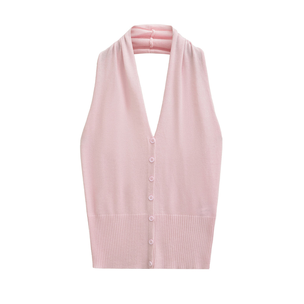 Sleeveless button up neck top