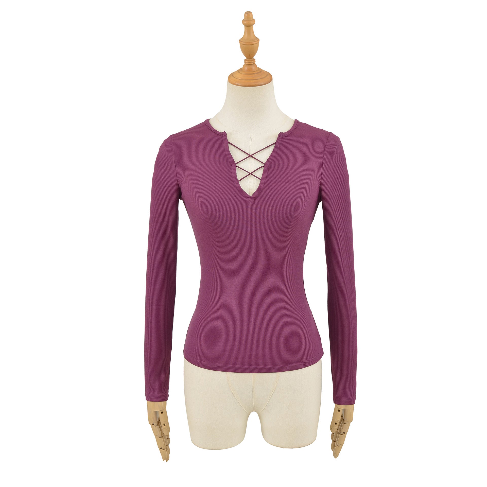 Strap V-neck long sleeved T-shirt for women