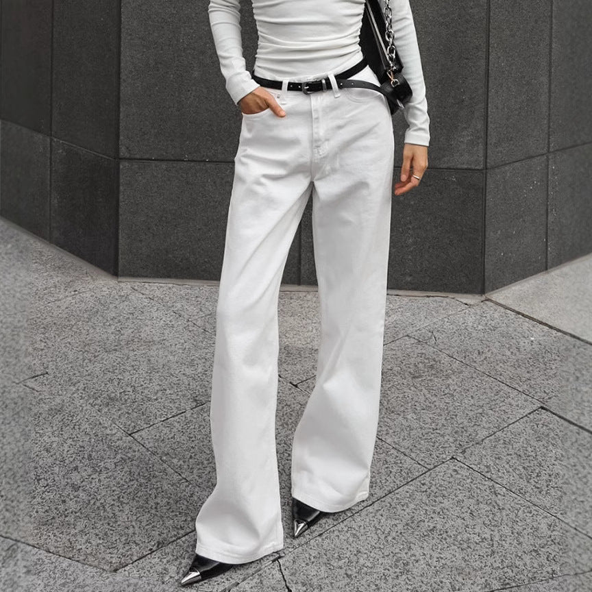 High street white straight tube versatile floor length casual pants