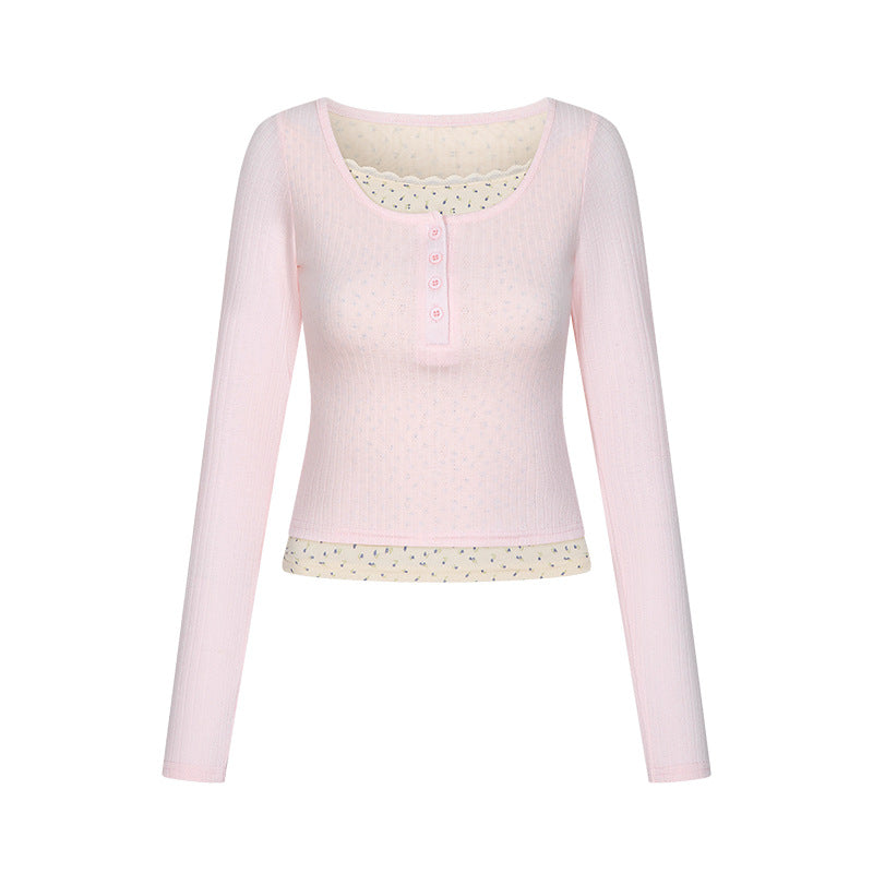 Lace U-neck long sleeved t-shirt for women