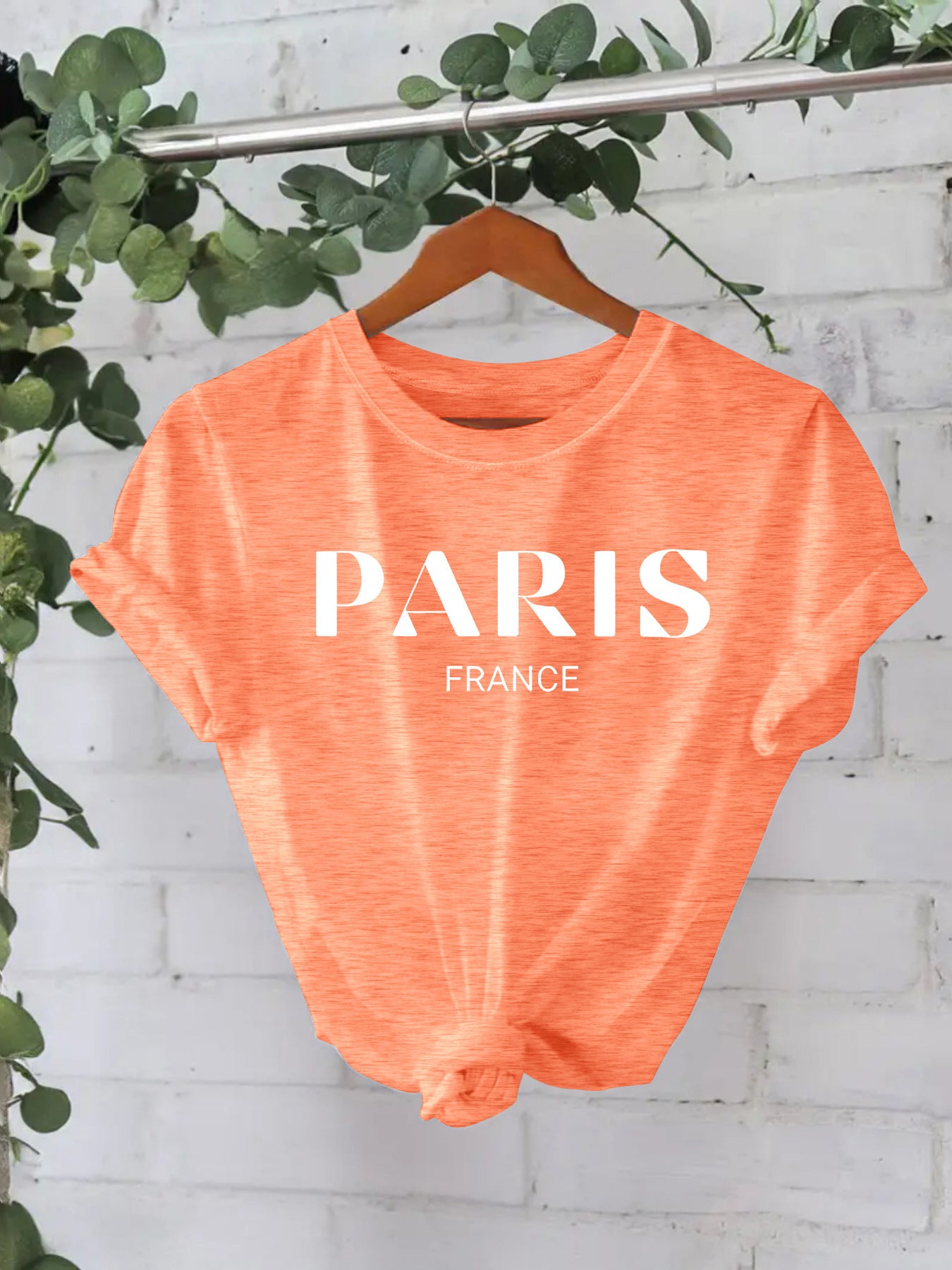 Paris printed round neck loose short sleeved shirt