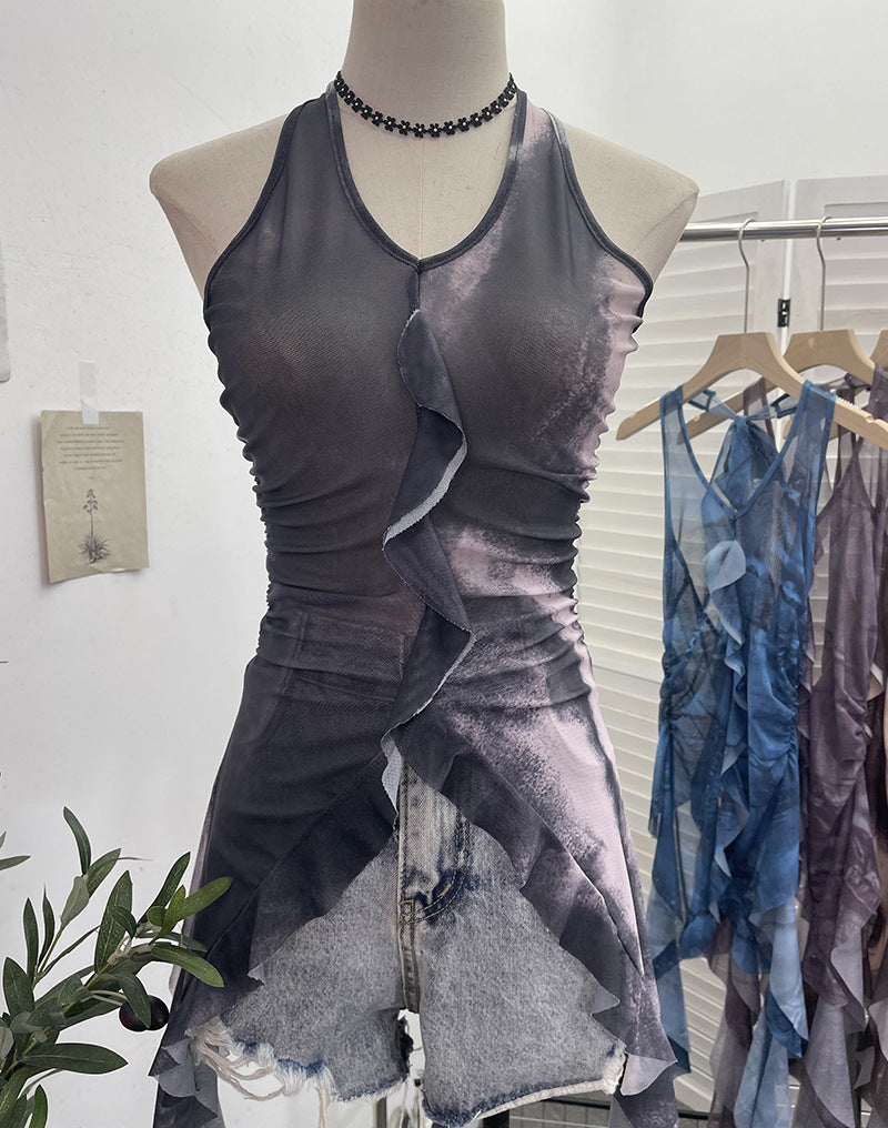 Tie dye neck hanging sleeveless top
