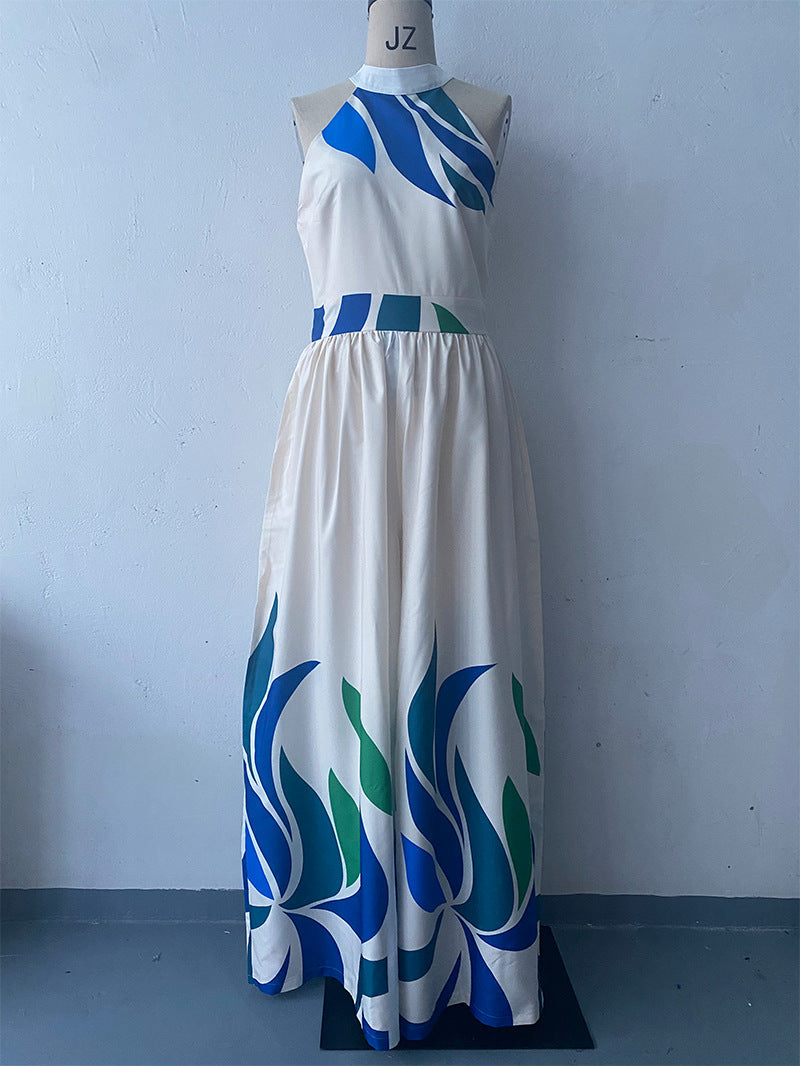 Printed sexy revealing sleeveless flared shorts jumpsuit