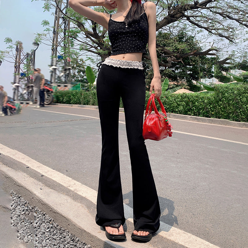Women's Lace Splicing Flared Casual Trousers Slim Fit Yoga Pants