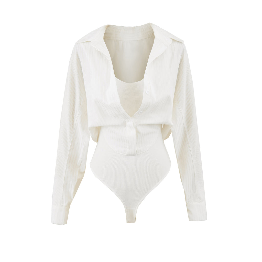 Slim fit waist cinched POLO collar top