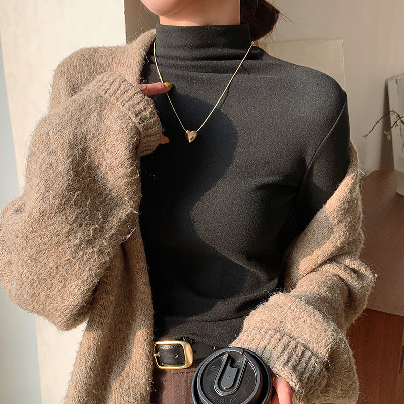 Half high neck solid color slim fit top