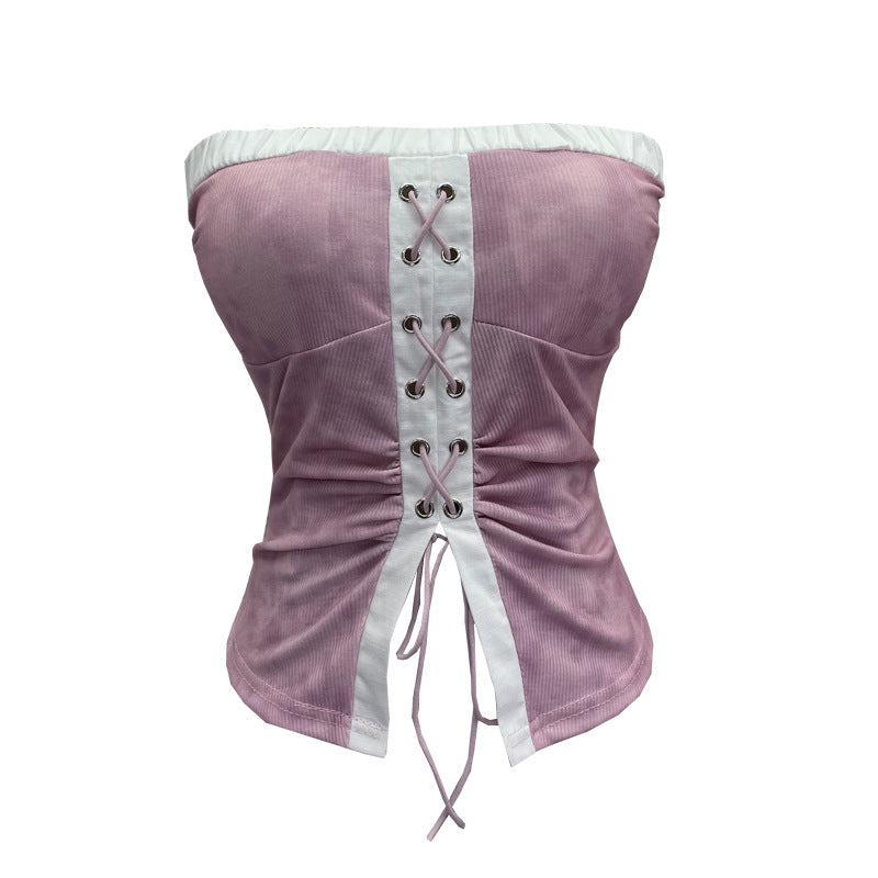 Tie dye strapless lace up top for women