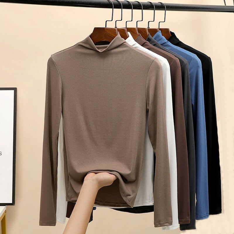 Half high neck long sleeved T-shirt top
