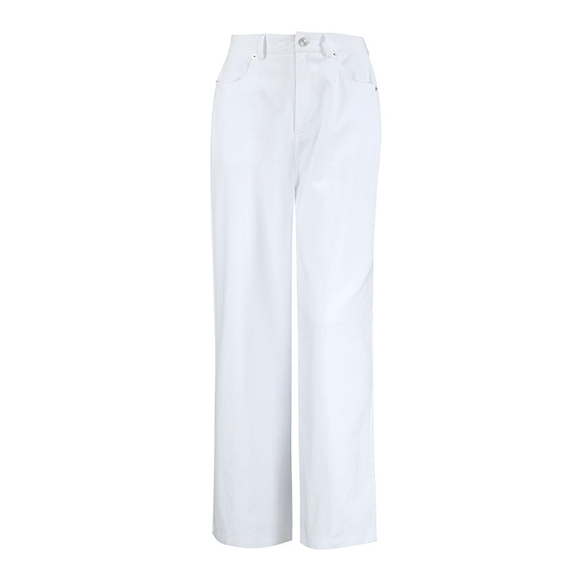 High street white straight tube versatile floor length casual pants
