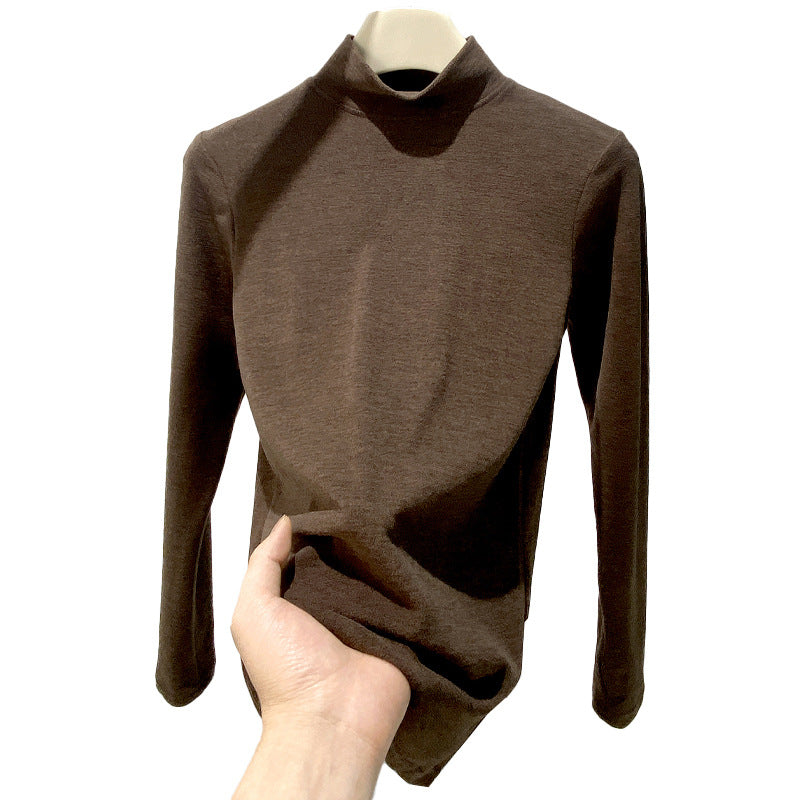 Half high neck slim fit long sleeved T-shirt