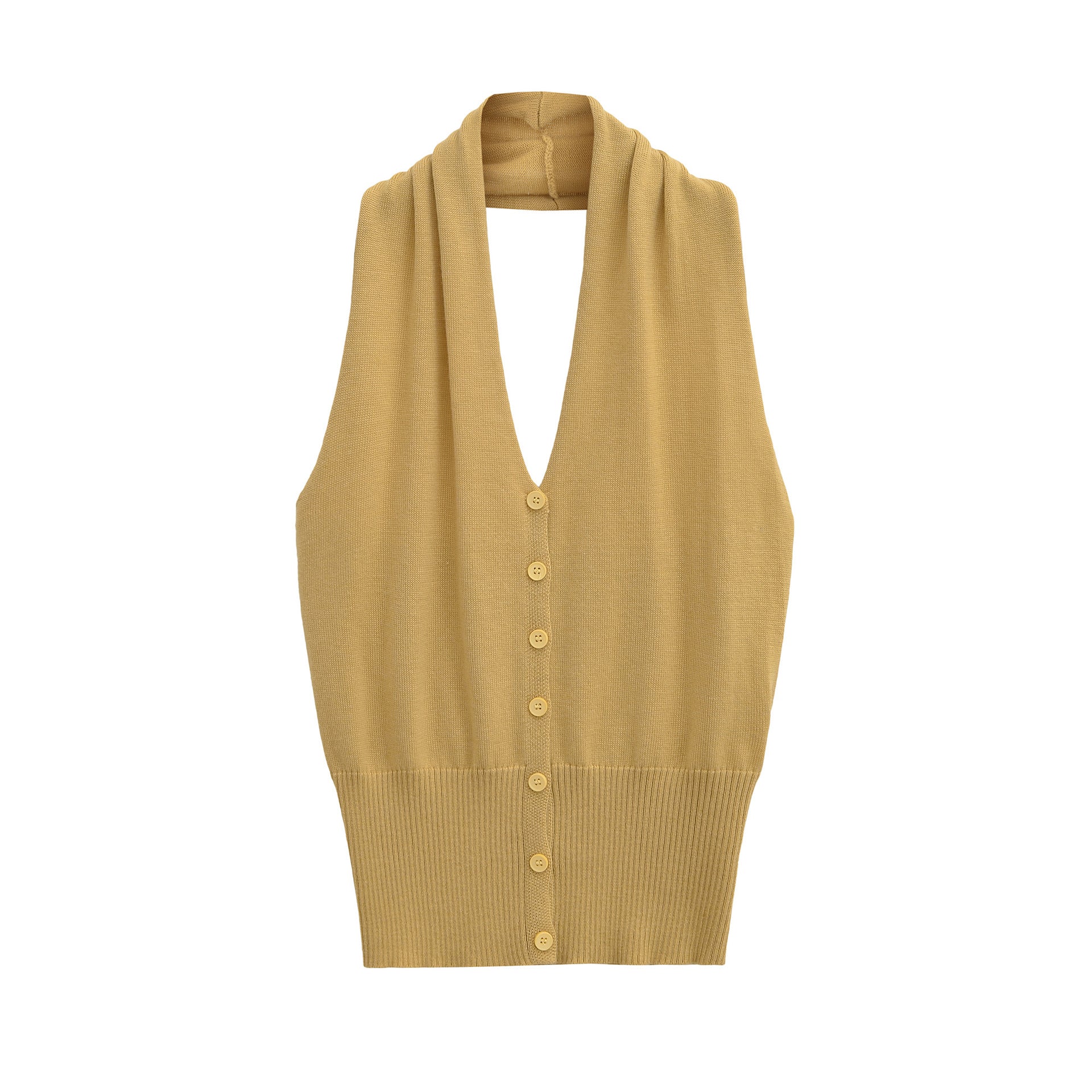 Sleeveless button up neck top