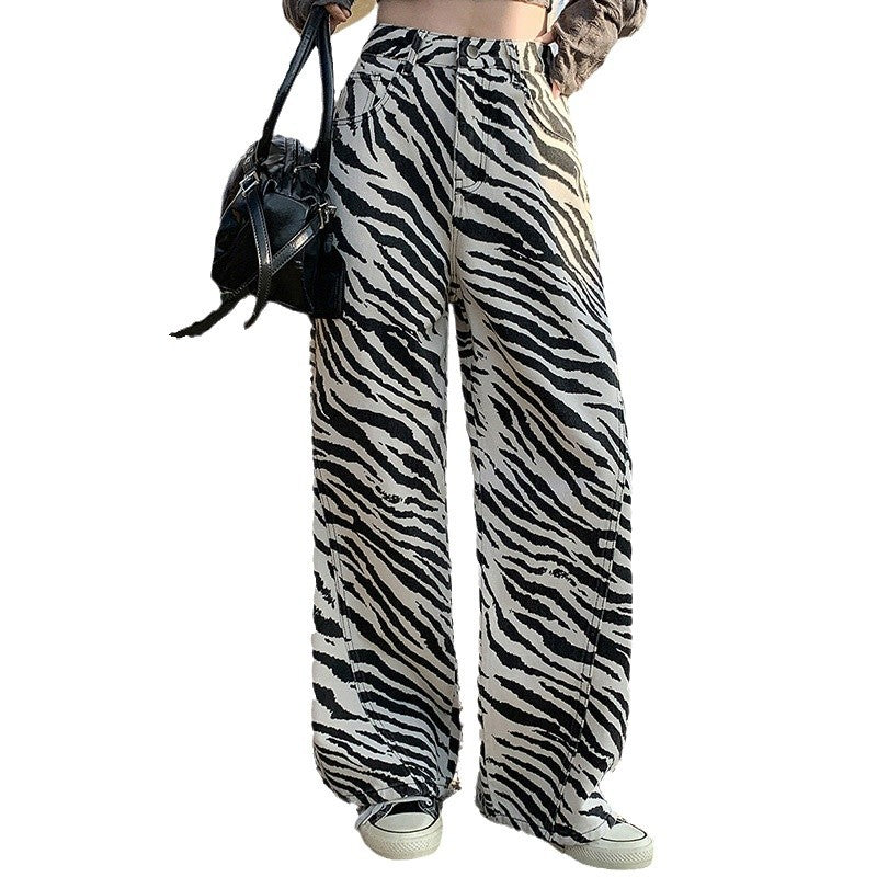 Women's Unique Pattern Straight Jeans Loose Drape Wide Leg Pants