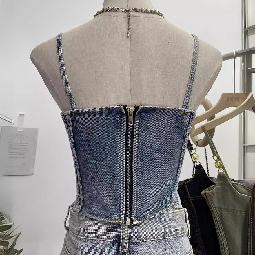 Open back zipper irregular top