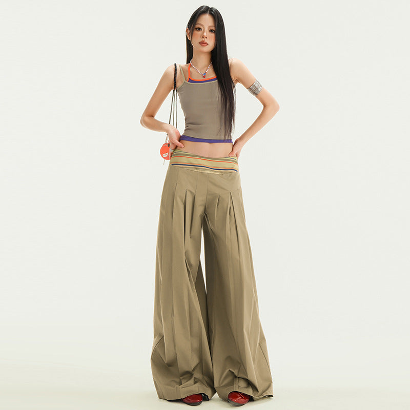 Wide-Leg Pants for Women with Pleated Floor-Length Design