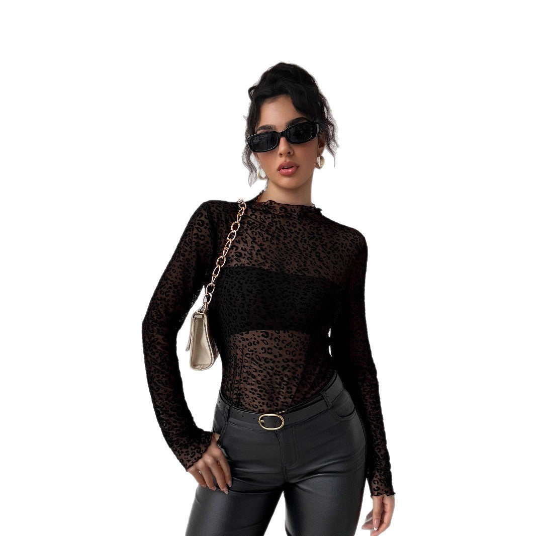 Slim fit long sleeved mesh women's top