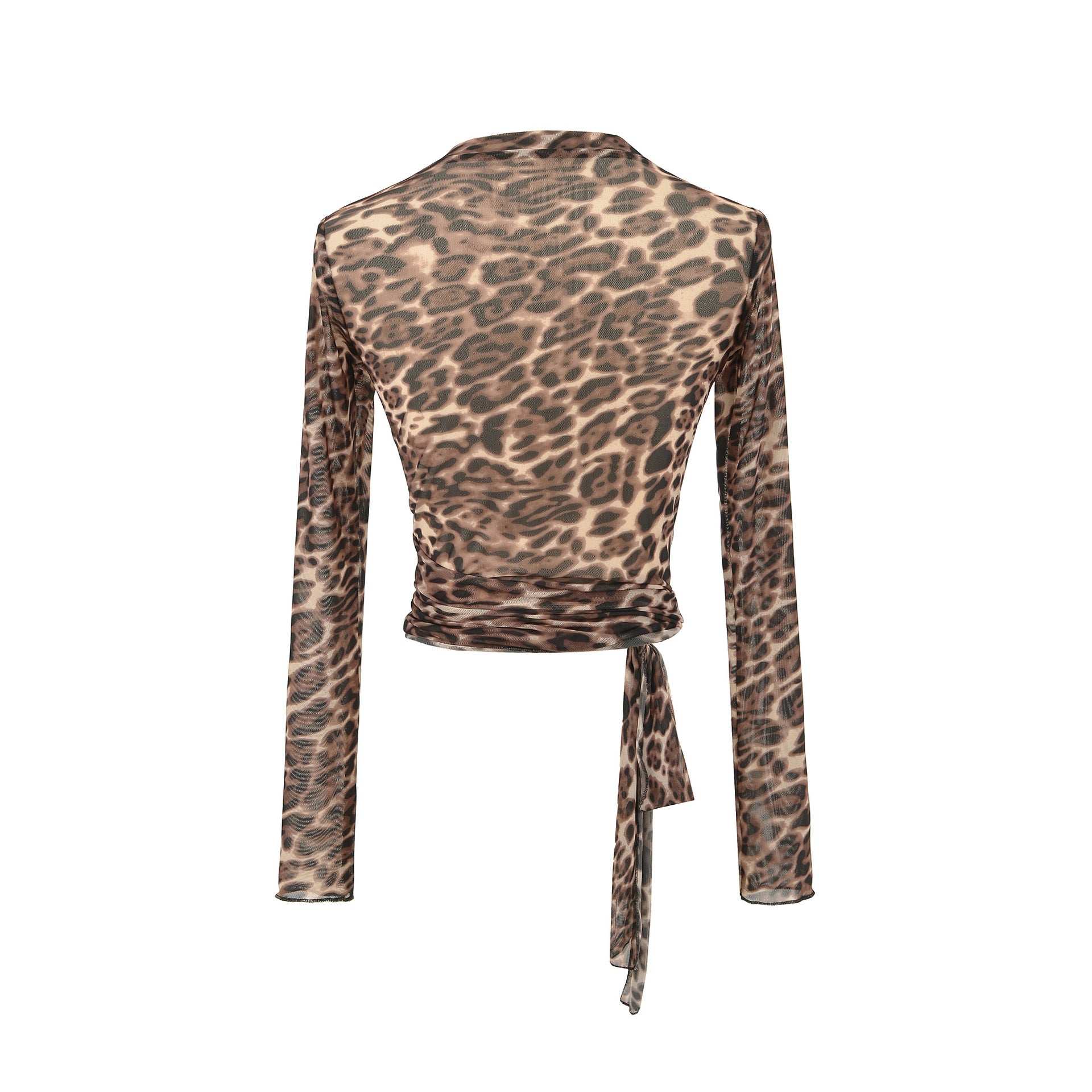 Leopard cross tie long sleeved top for women