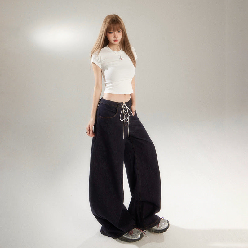 Loose Belted High-Waisted Wide-Leg Jeans Women's Banana Knife Pants