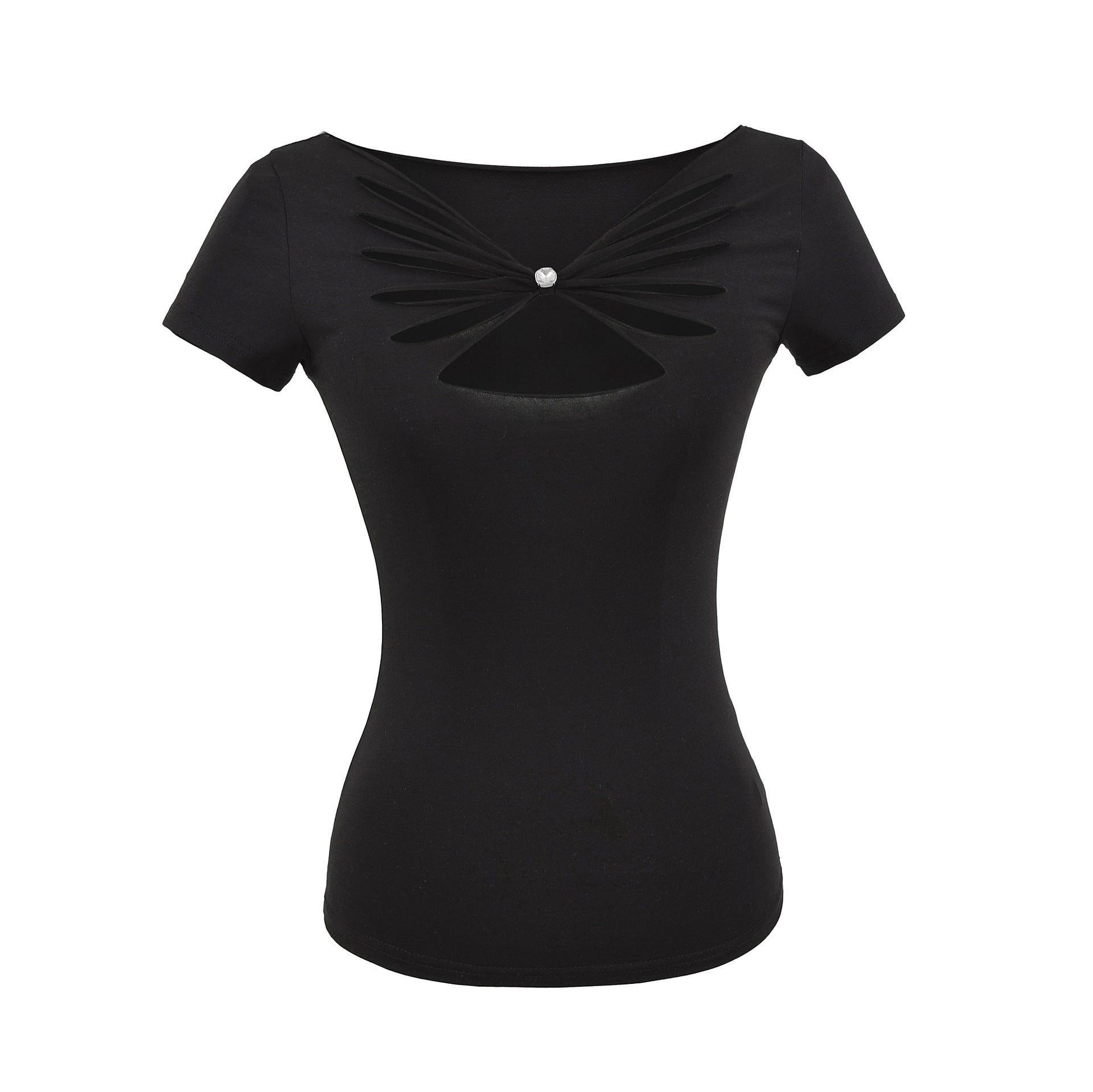 Butterfly hollow V-neck short sleeved T-shirt top