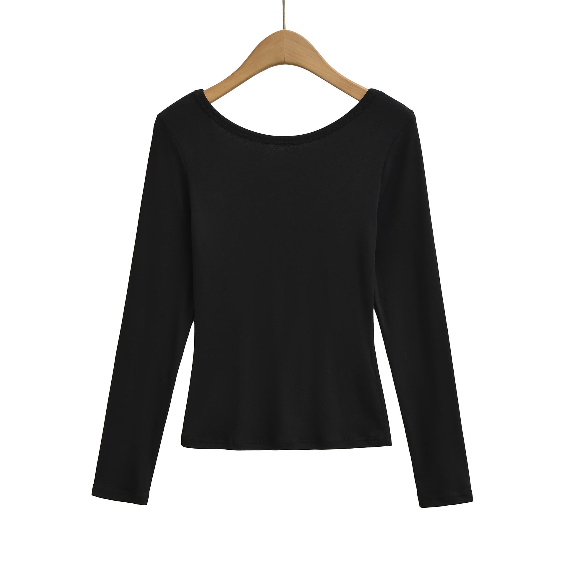 Low neck sexy backless elastic slim fit figure enhancing long sleeved T-shirt