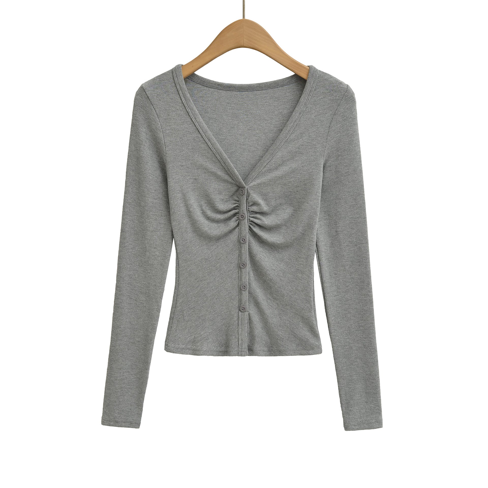 Sexy V-neck Long Sleeve Pleated Underwear T-shirt