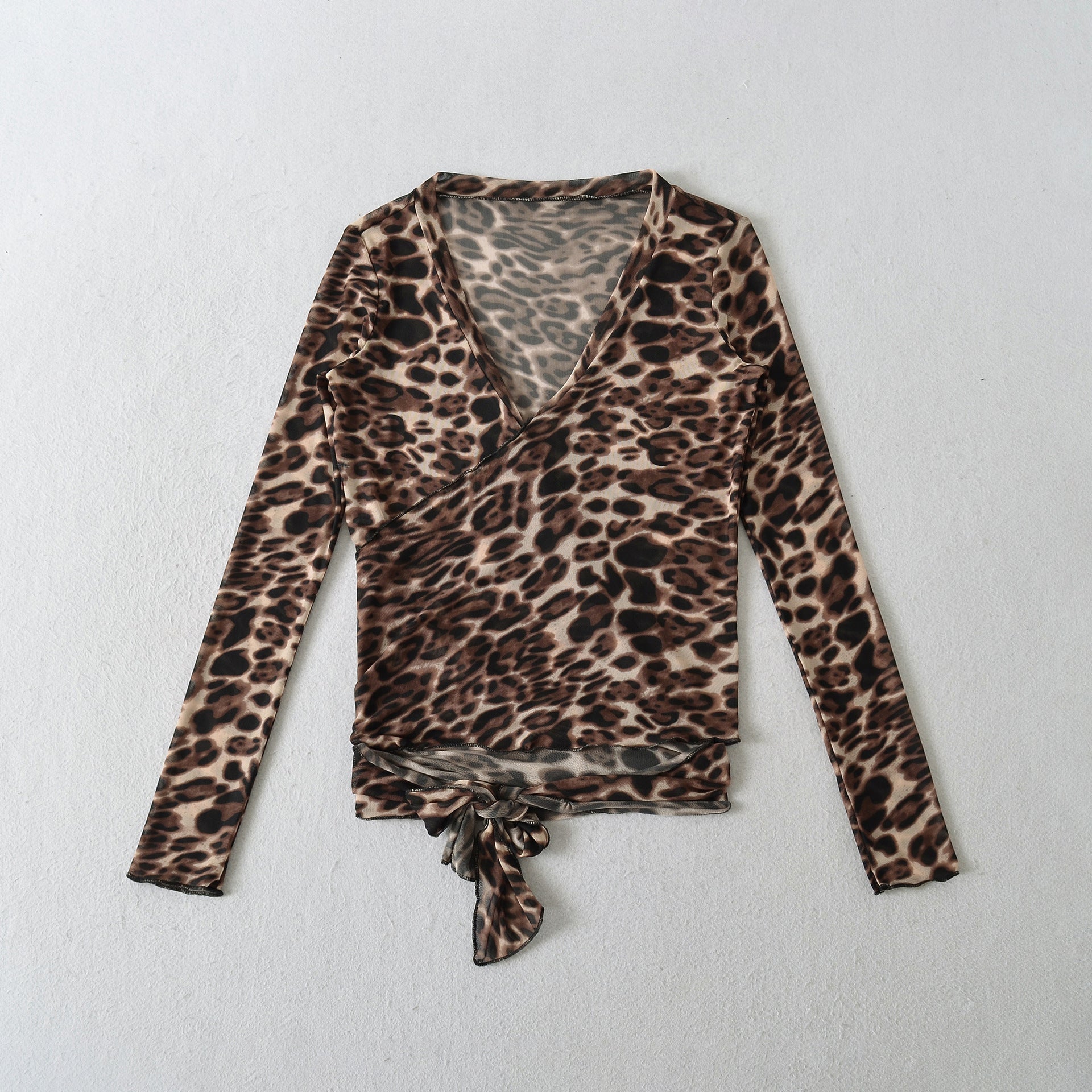 Leopard cross tie long sleeved top for women