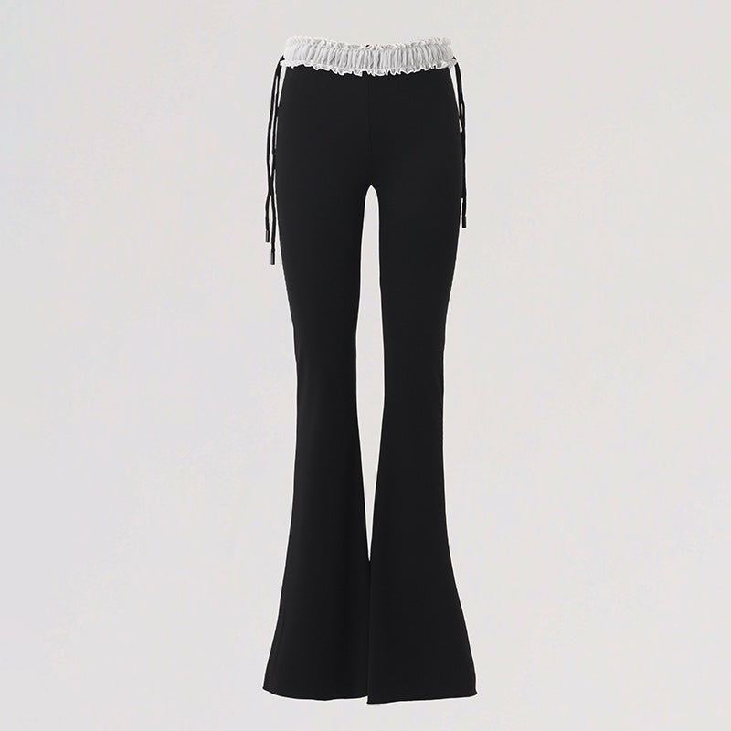 Women's Lace Splicing Flared Casual Trousers Slim Fit Yoga Pants